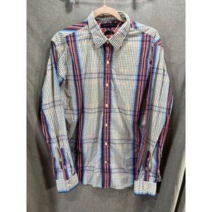 Vtg Tommy‎ Hilfiger Button Up Shirt Adult L White Red Plaid Long Sleeve Mens